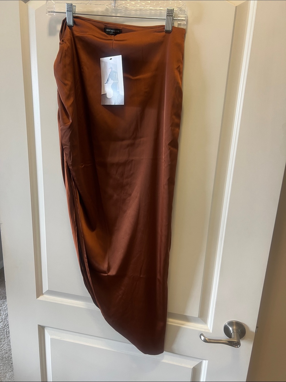 Naked Wardrobe Satin Maxi Skirt in Rust Brown